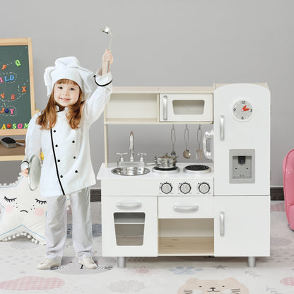 Kids Kitchen with Accessories, Dream Kitchen, Play Kitchen, Toy Kitchen for Children aged 3 and Up, Pine, MDF, White, 74 x 30 x 81 cm