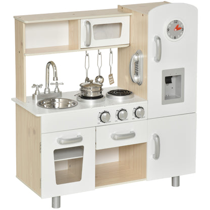 Kids Kitchen with Accessories, Dream Kitchen, Play Kitchen, Toy Kitchen for Children aged 3 and Up, Pine, MDF, White, 74 x 30 x 81 cm