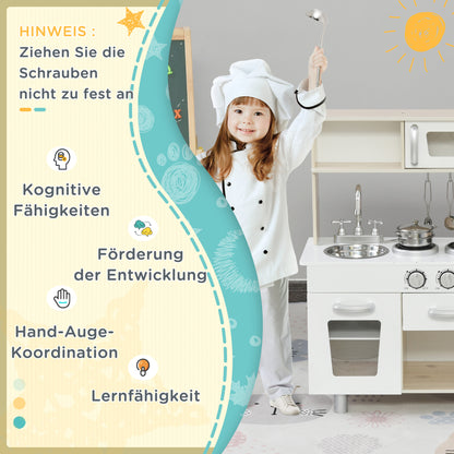 Kids Kitchen with Accessories, Dream Kitchen, Play Kitchen, Toy Kitchen for Children aged 3 and Up, Pine, MDF, White, 74 x 30 x 81 cm