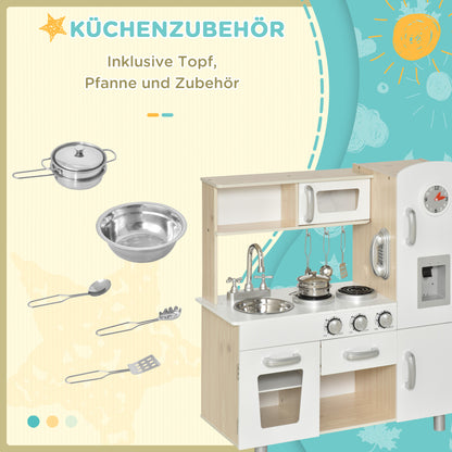 Kids Kitchen with Accessories, Dream Kitchen, Play Kitchen, Toy Kitchen for Children aged 3 and Up, Pine, MDF, White, 74 x 30 x 81 cm