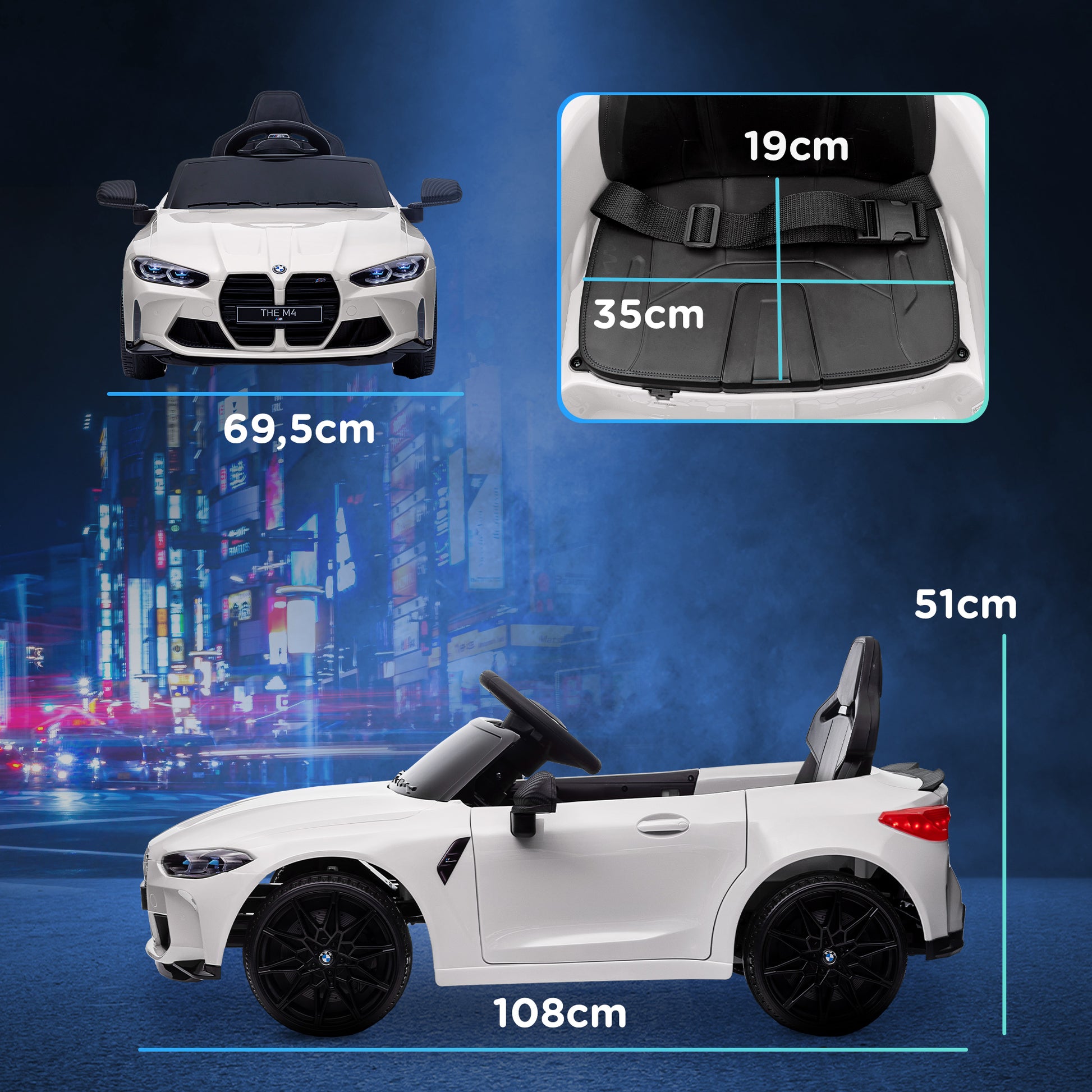 Kids Electric Car 12V Children's Car with 2.4G Remote Control, Suspension, Gentle Start, Electric Vehicle with MP3, USB, LED Lights, Horn, 3-5 km/h, for Kids 3-5 Years, White