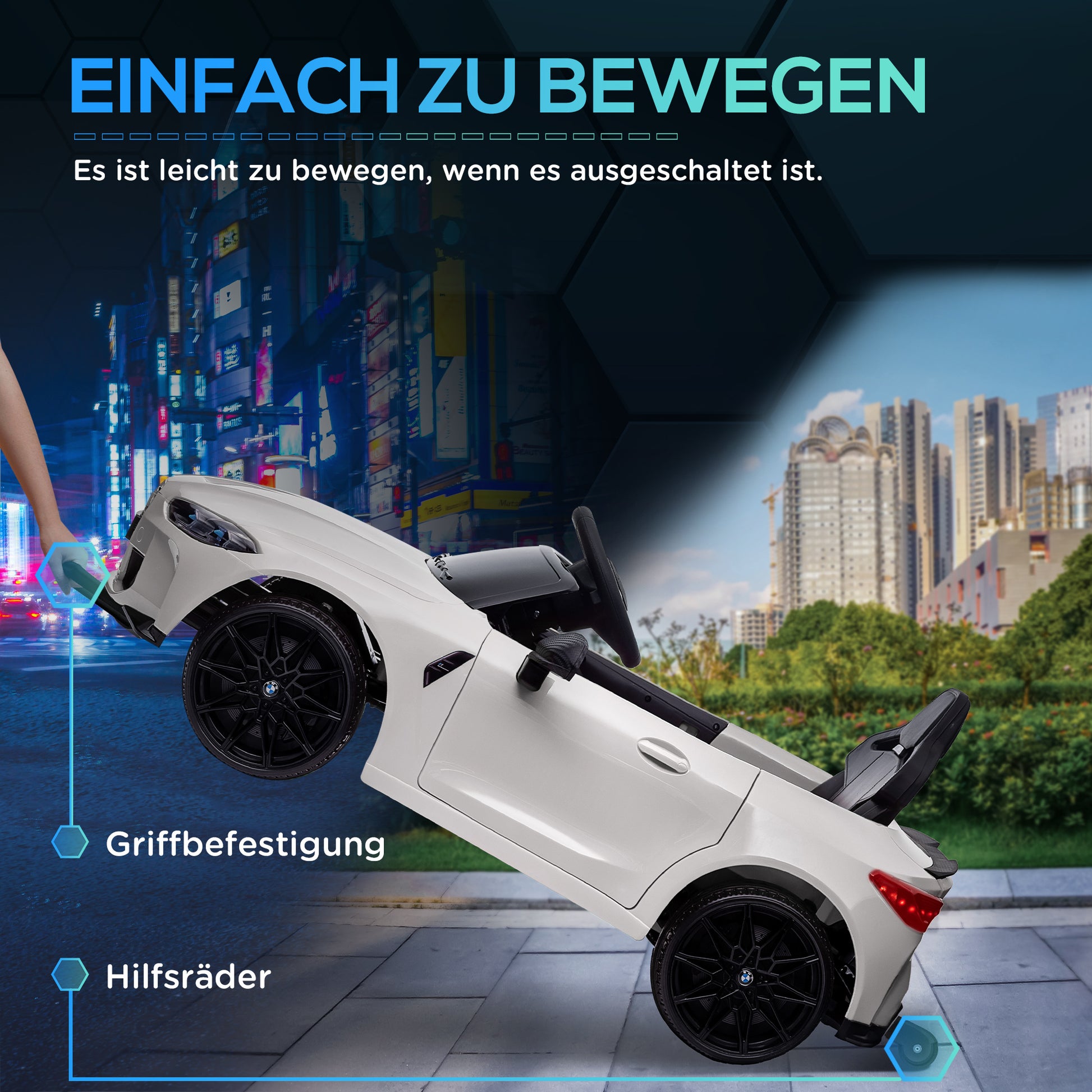 Kids Electric Car 12V Children's Car with 2.4G Remote Control, Suspension, Gentle Start, Electric Vehicle with MP3, USB, LED Lights, Horn, 3-5 km/h, for Kids 3-5 Years, White