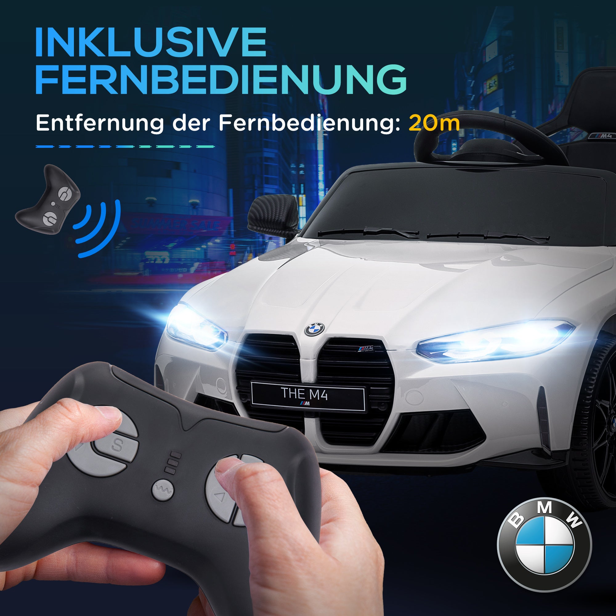 Kids Electric Car 12V Children's Car with 2.4G Remote Control, Suspension, Gentle Start, Electric Vehicle with MP3, USB, LED Lights, Horn, 3-5 km/h, for Kids 3-5 Years, White