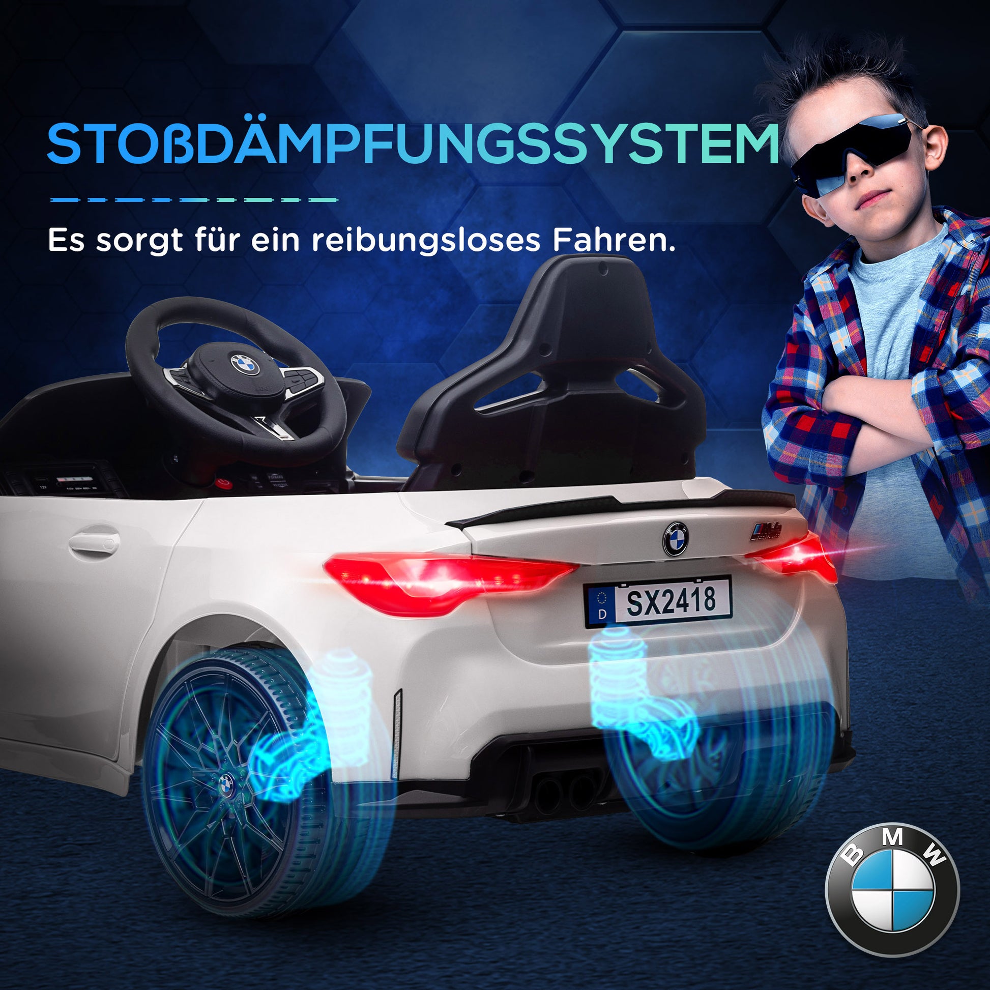Kids Electric Car 12V Children's Car with 2.4G Remote Control, Suspension, Gentle Start, Electric Vehicle with MP3, USB, LED Lights, Horn, 3-5 km/h, for Kids 3-5 Years, White