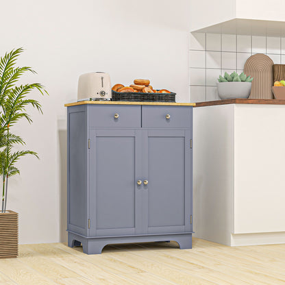 Living Room Storage Buffet with Cupboards, 2 Drawers, and Adjustable Shelf, Storage Cabinet for Living Room, Kitchen, Bedroom, Gray and Natural Wood