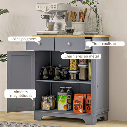 Living Room Storage Buffet with Cupboards, 2 Drawers, and Adjustable Shelf, Storage Cabinet for Living Room, Kitchen, Bedroom, Gray and Natural Wood