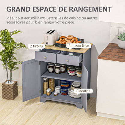 Living Room Storage Buffet with Cupboards, 2 Drawers, and Adjustable Shelf, Storage Cabinet for Living Room, Kitchen, Bedroom, Gray and Natural Wood