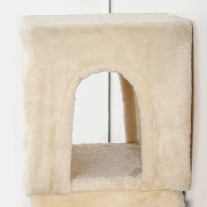 6-Piece Cat Climbing Wall Set Cat Shelves with Condo Platform Hammock Stairs Perch Scratching Board Sisal Post Toy Ball Beige