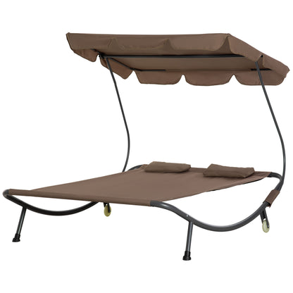 Double Sun Lounger with Adjustable Parasol for Outdoor and Garden 200x175x134cm Brown