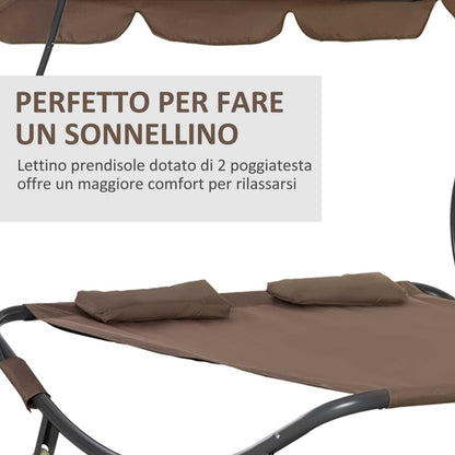 Double Sun Lounger with Adjustable Parasol for Outdoor and Garden 200x175x134cm Brown