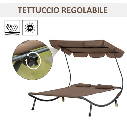 Double Sun Lounger with Adjustable Parasol for Outdoor and Garden 200x175x134cm Brown