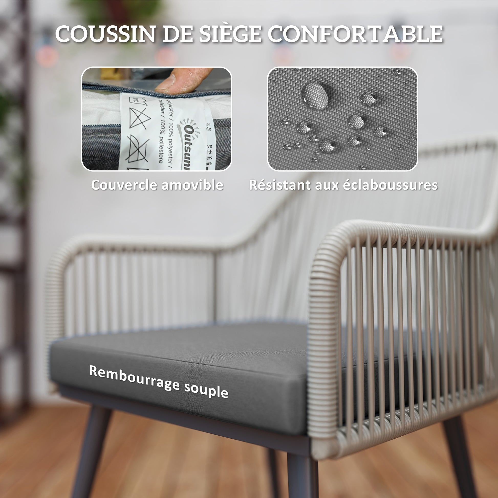 4-Seater outdoor garden set in brown rattan resin, outdoor table and chairs with cushions and round glass table, for terrace, patio, balcony, brown
