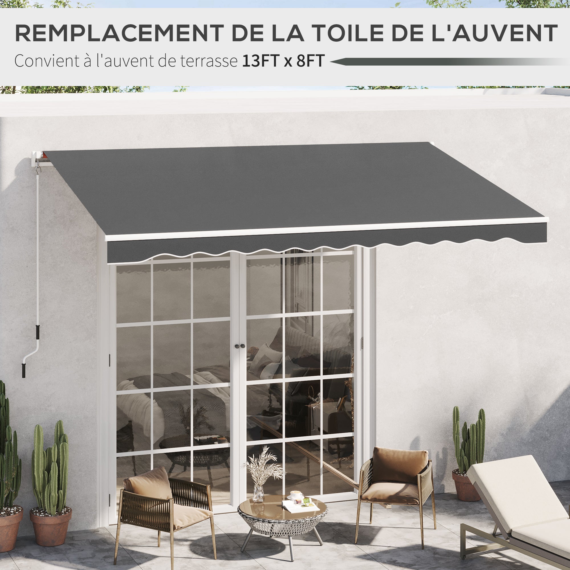 Replacement Canvas for Awning - Soft Waves Valance - High Density Polyester 280 g/m² Anti-UV 2.82L x 2.4W meters Grey