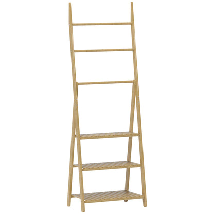 Bamboo Bathroom Shelf with 3 Shelves Foldable Storage Shelf with Towel Bars A-Frame Wood Shelf 53.5x30x53 cm Natural