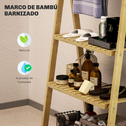 Bamboo Bathroom Shelf with 3 Shelves Foldable Storage Shelf with Towel Bars A-Frame Wood Shelf 53.5x30x53 cm Natural