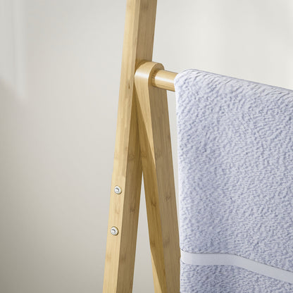 Bamboo Bathroom Shelf with 3 Shelves Foldable Storage Shelf with Towel Bars A-Frame Wood Shelf 53.5x30x53 cm Natural