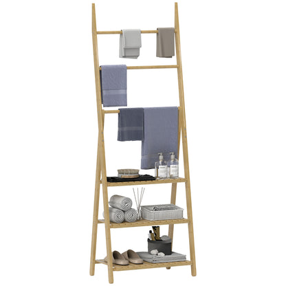 Bamboo Bathroom Shelf with 3 Shelves Foldable Storage Shelf with Towel Bars A-Frame Wood Shelf 53.5x30x53 cm Natural