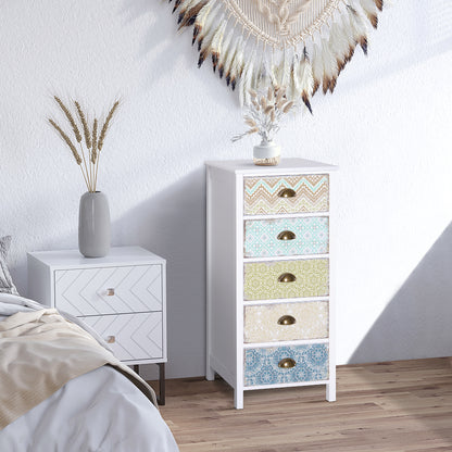 Bedroom Chest of Drawers with 5 Drawers with Patterned Fronts and Vintage Handles Chest of Drawers for Living Room Office 46x34x97.5 cm Multicolor