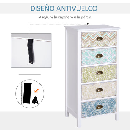 Bedroom Chest of Drawers with 5 Drawers with Patterned Fronts and Vintage Handles Chest of Drawers for Living Room Office 46x34x97.5 cm Multicolor