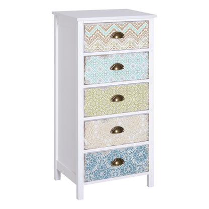 Bedroom Chest of Drawers with 5 Drawers with Patterned Fronts and Vintage Handles Chest of Drawers for Living Room Office 46x34x97.5 cm Multicolor
