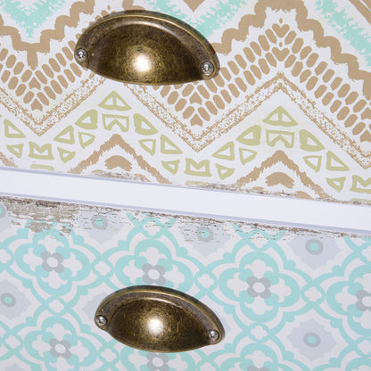 Bedroom Chest of Drawers with 5 Drawers with Patterned Fronts and Vintage Handles Chest of Drawers for Living Room Office 46x34x97.5 cm Multicolor