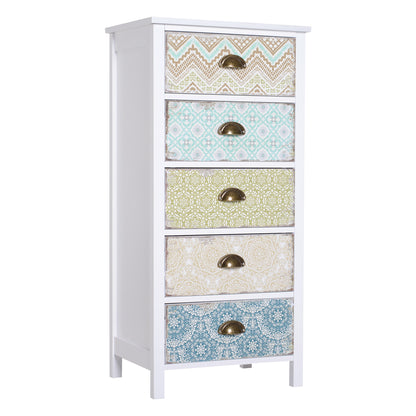 Bedroom Chest of Drawers with 5 Drawers with Patterned Fronts and Vintage Handles Chest of Drawers for Living Room Office 46x34x97.5 cm Multicolor