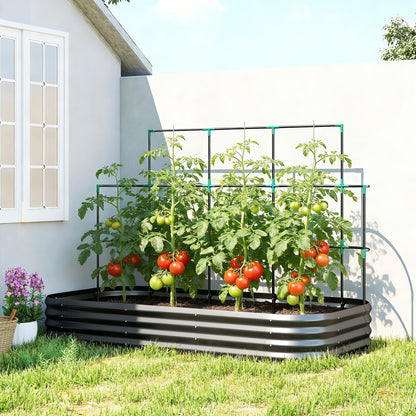 Raised Garden Bed with Trellis, Galvanized Metal Planter with Protective Edge & Gloves for Herbs, Vegetables, Flowers — 86.6 x 43.3 x 59.1 in (220 x 110 x 150 cm), Dark Gray