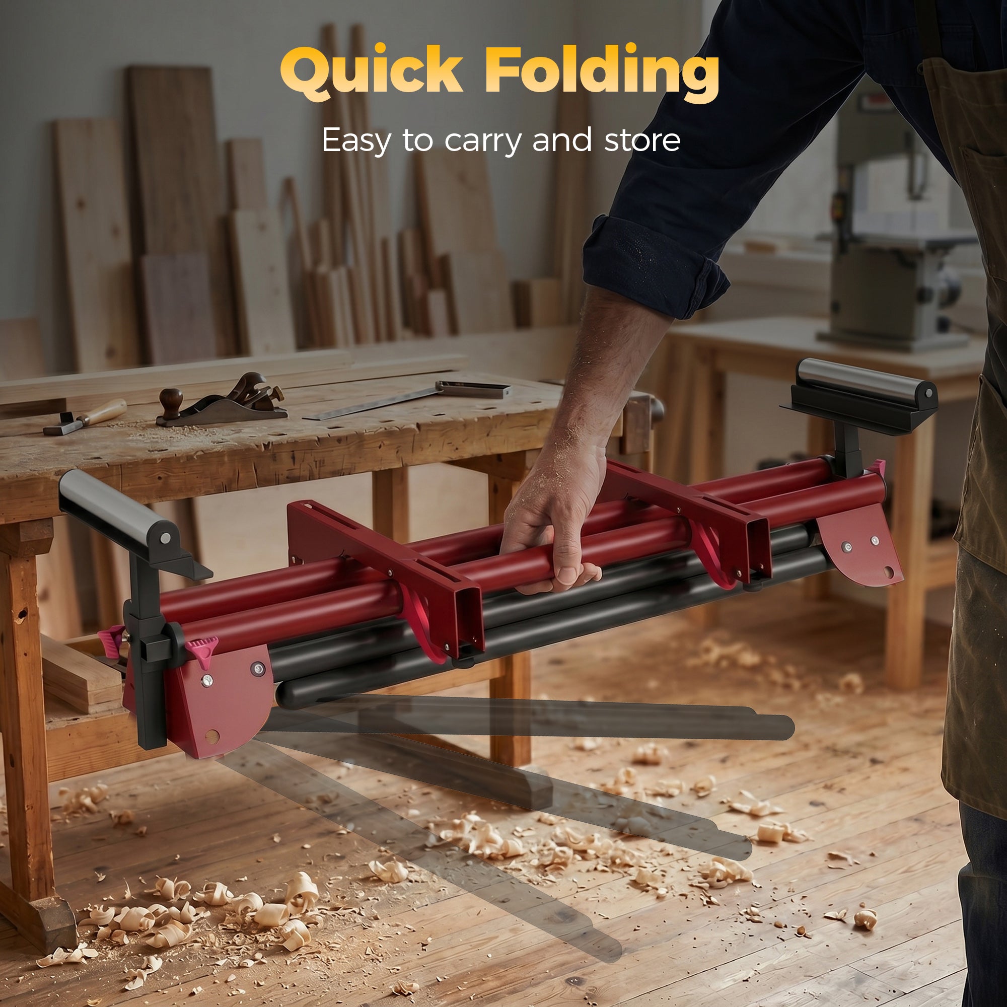 2-Pack Folding Adjustable Saw Horse – Metal Work Stand with Extendable Roller Supports, Height Adjustable, Supports up to 331 lb, Red