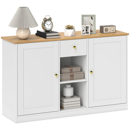 Sideboard Chest of Drawers Storage Cabinet with Drawer, 2 Doors, 2 Open Shelves, Kitchen Cabinet Buffet Cabinet Sideboard for Kitchen, Living Room, 120 x 35 x 75.2 cm White