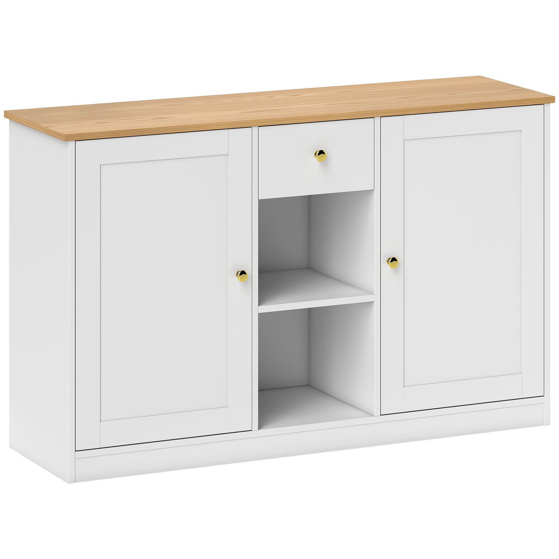 Sideboard Chest of Drawers Storage Cabinet with Drawer, 2 Doors, 2 Open Shelves, Kitchen Cabinet Buffet Cabinet Sideboard for Kitchen, Living Room, 120 x 35 x 75.2 cm White