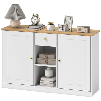 Sideboard Chest of Drawers Storage Cabinet with Drawer, 2 Doors, 2 Open Shelves, Kitchen Cabinet Buffet Cabinet Sideboard for Kitchen, Living Room, 120 x 35 x 75.2 cm White