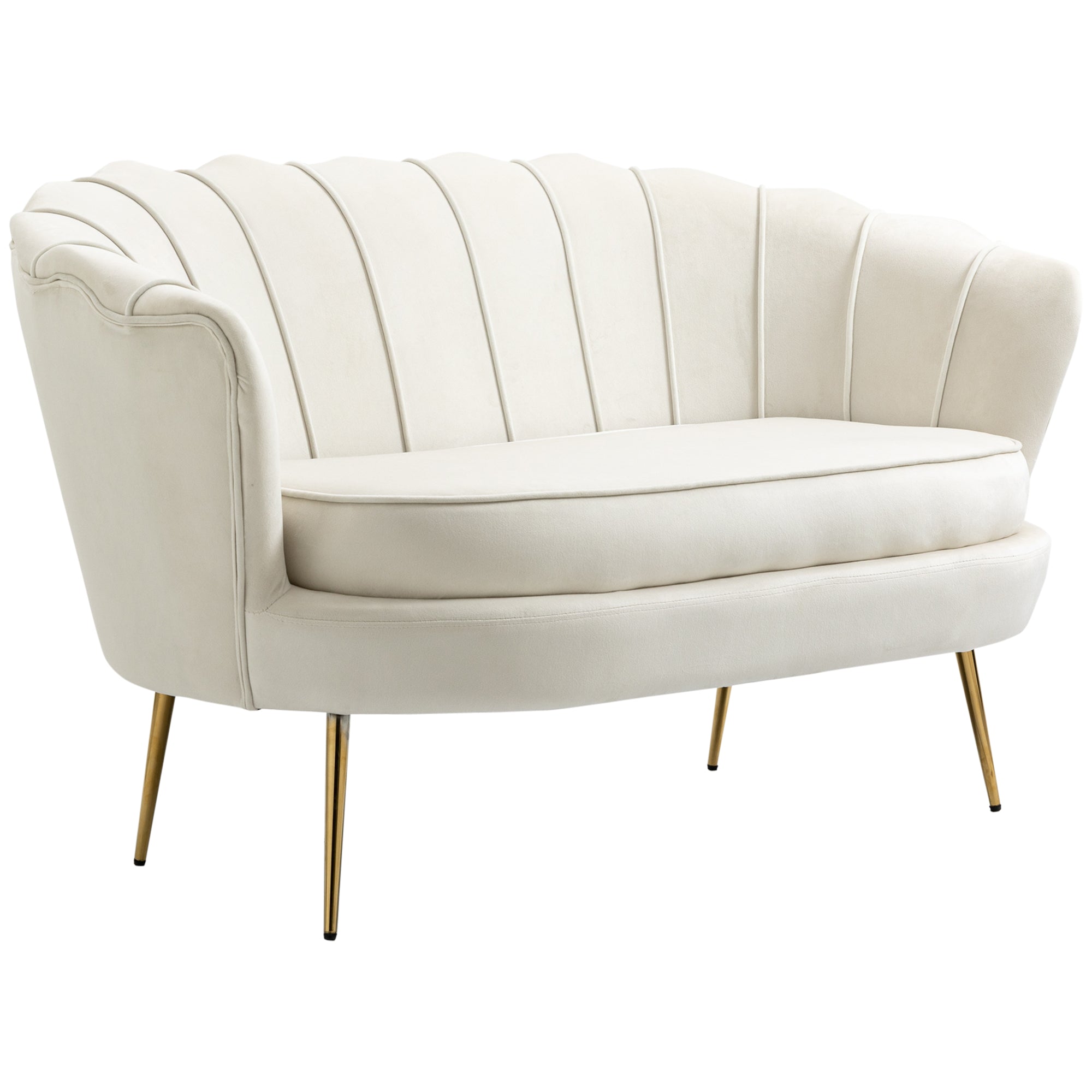 Sofa 2 Seater Couch with Armrest Thickly Padded Upholstered Sofa Modern Loveseat with Velvet Look for Living Room Bedroom, 130 x 77 x 77 cm, Cream White