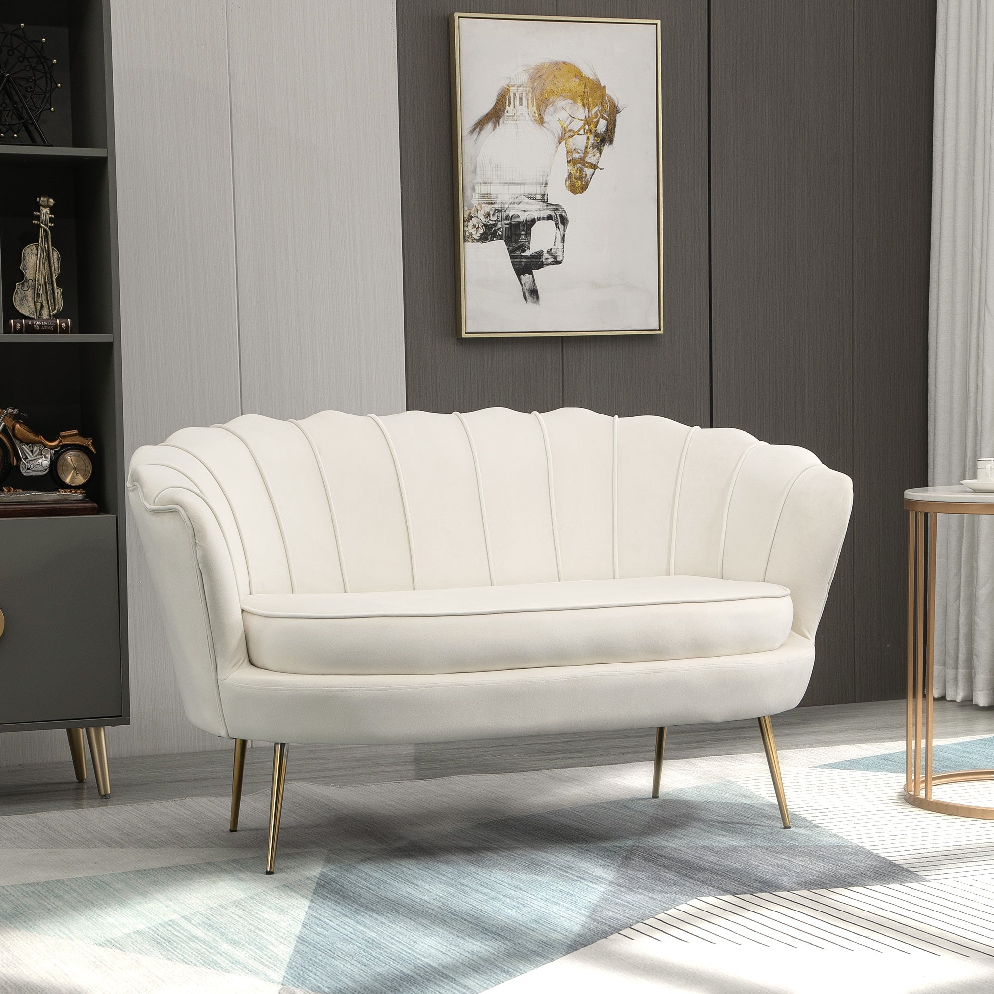 Sofa 2 Seater Couch with Armrest Thickly Padded Upholstered Sofa Modern Loveseat with Velvet Look for Living Room Bedroom, 130 x 77 x 77 cm, Cream White