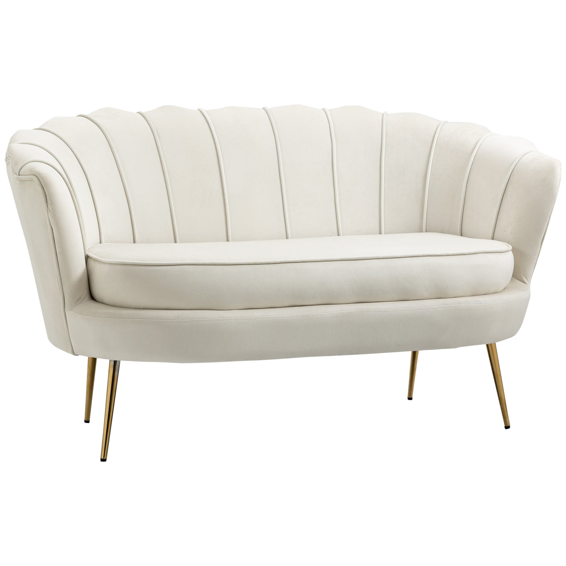 Sofa 2 Seater Couch with Armrest Thickly Padded Upholstered Sofa Modern Loveseat with Velvet Look for Living Room Bedroom, 130 x 77 x 77 cm, Cream White