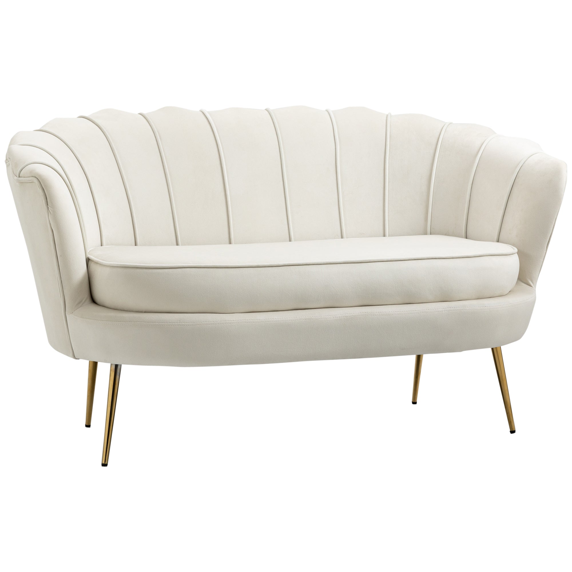 Sofa 2 Seater Couch with Armrest Thickly Padded Upholstered Sofa Modern Loveseat with Velvet Look for Living Room Bedroom, 130 x 77 x 77 cm, Cream White