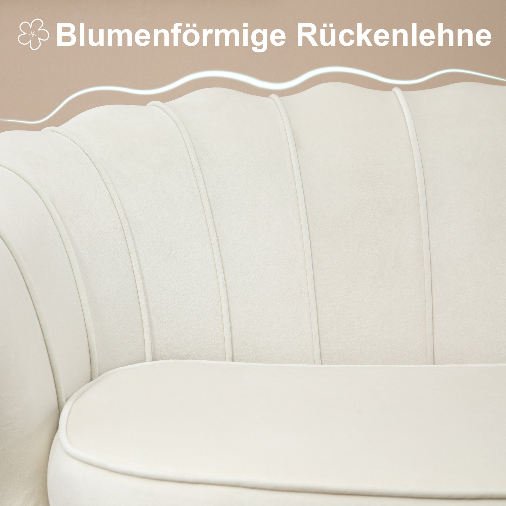 Sofa 2 Seater Couch with Armrest Thickly Padded Upholstered Sofa Modern Loveseat with Velvet Look for Living Room Bedroom, 130 x 77 x 77 cm, Cream White