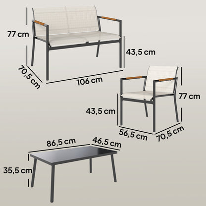 4-Piece Outdoor Patio Set — 2-Seat Sofa, 2 Armchairs & Metal-Top Table, Breathable Seats, Cream