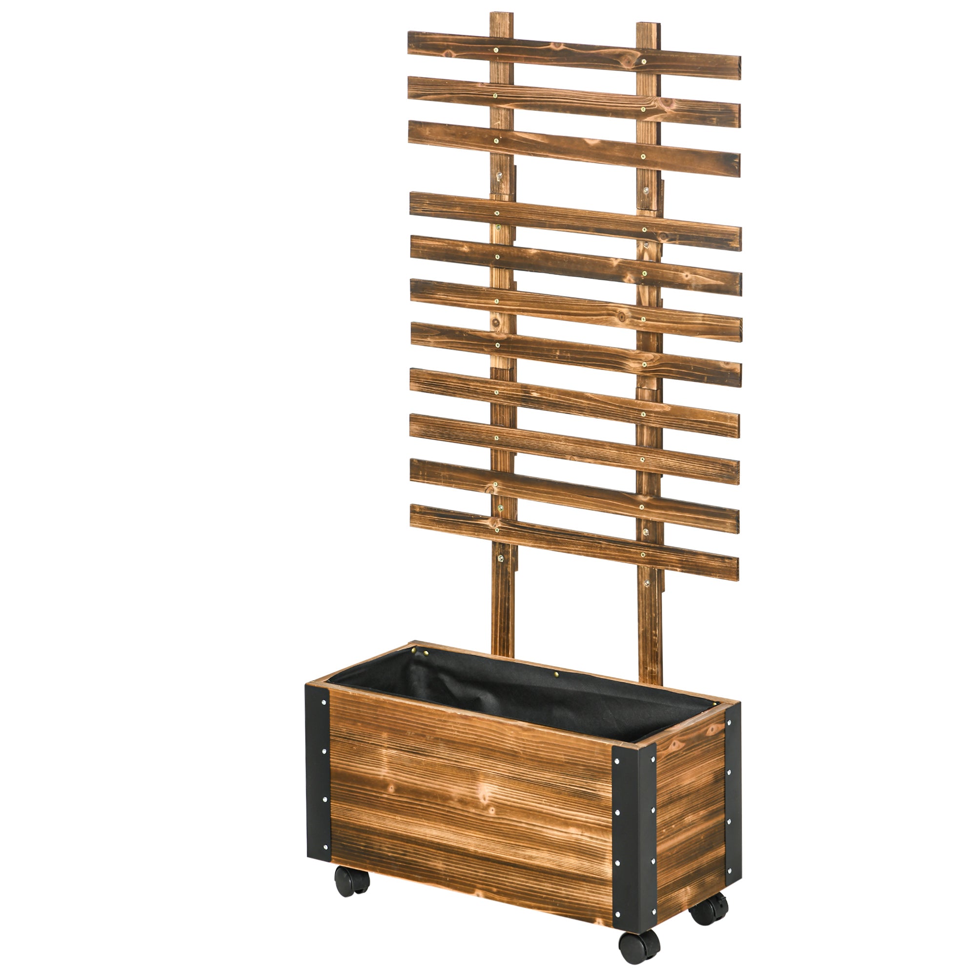 Raised Garden Bed Plant Box with Trellis, Trellis Planter Flower Box Wood, Vegetable Bed with Wheels, Trellis, Garden Trellis 65x31x147cm for Garden, for Climbing Plants, Flowers, Charcoal