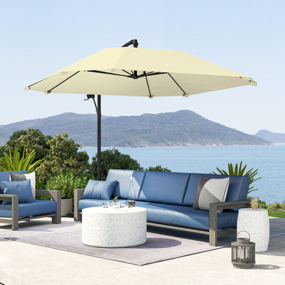 Offset Umbrella 2.6x2.6 m with Air Vents, 8 Ribs, Cross Base, and Crank, Tiltable and 360° Rotating Garden Umbrella in Metal and Polyester 180 g/m², Cream