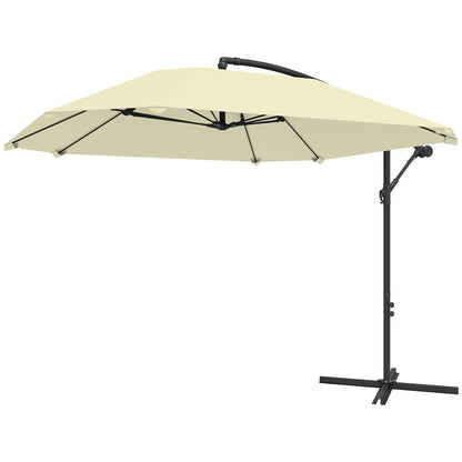 Offset Umbrella 2.6x2.6 m with Air Vents, 8 Ribs, Cross Base, and Crank, Tiltable and 360° Rotating Garden Umbrella in Metal and Polyester 180 g/m², Cream