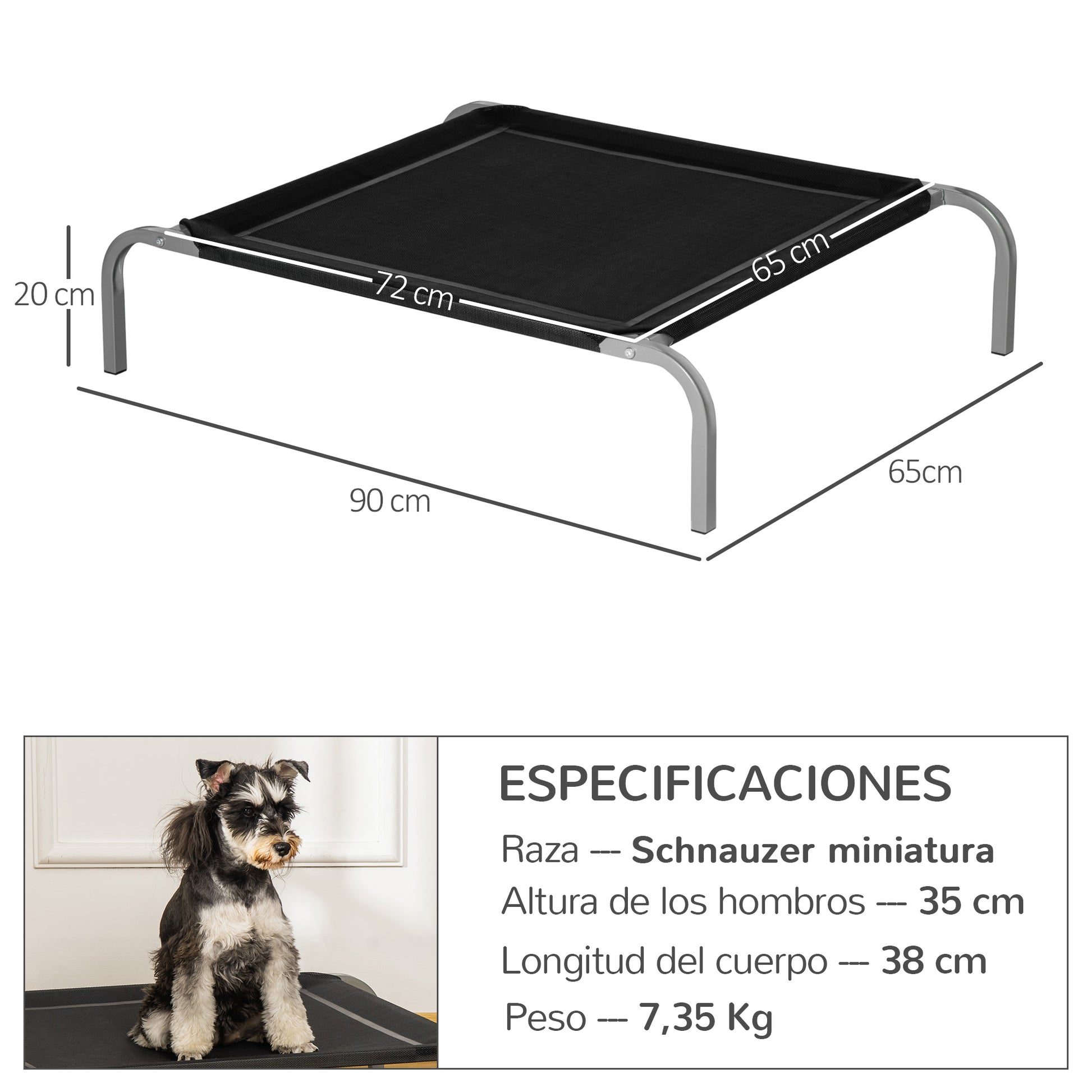 Elevated Pet Bed for Dogs Cats Breathable Pet Bed 90x65x20 cm for Sleeping Relaxing with Steel Frame for Indoor Outdoor Black
