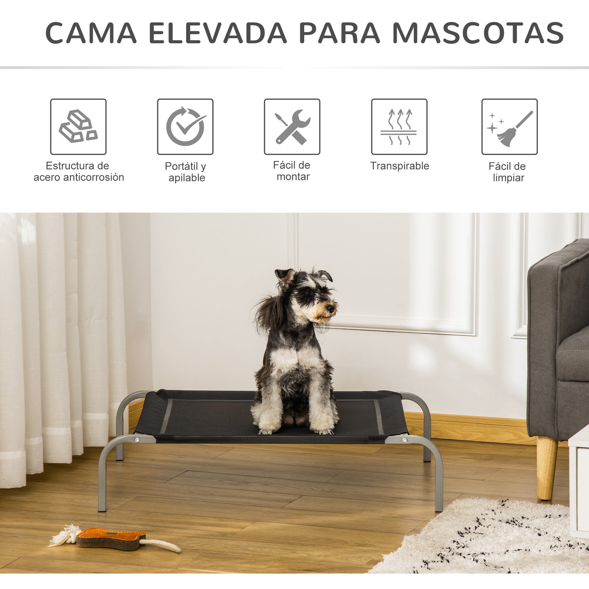 Elevated Pet Bed for Dogs Cats Breathable Pet Bed 90x65x20 cm for Sleeping Relaxing with Steel Frame for Indoor Outdoor Black