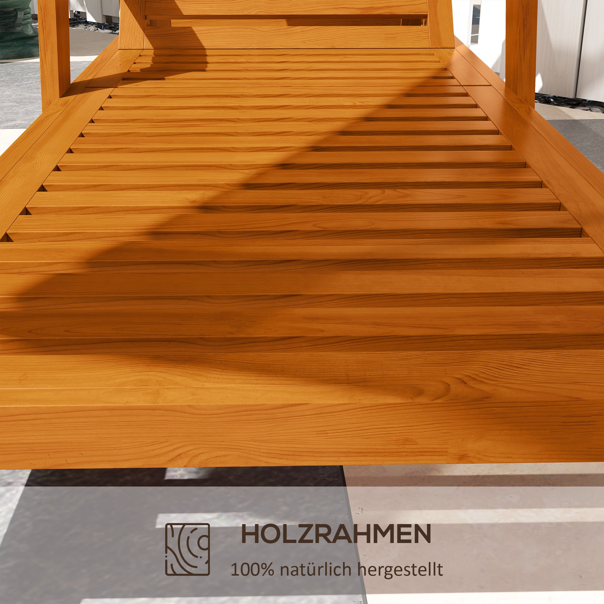 Sun Lounger, Wooden Garden Lounger, Recliner, Weatherproof Relaxation Chair for Balcony, Terrace, Supports up to 120 kg, Orange, 66 x 190 x 73.5 cm