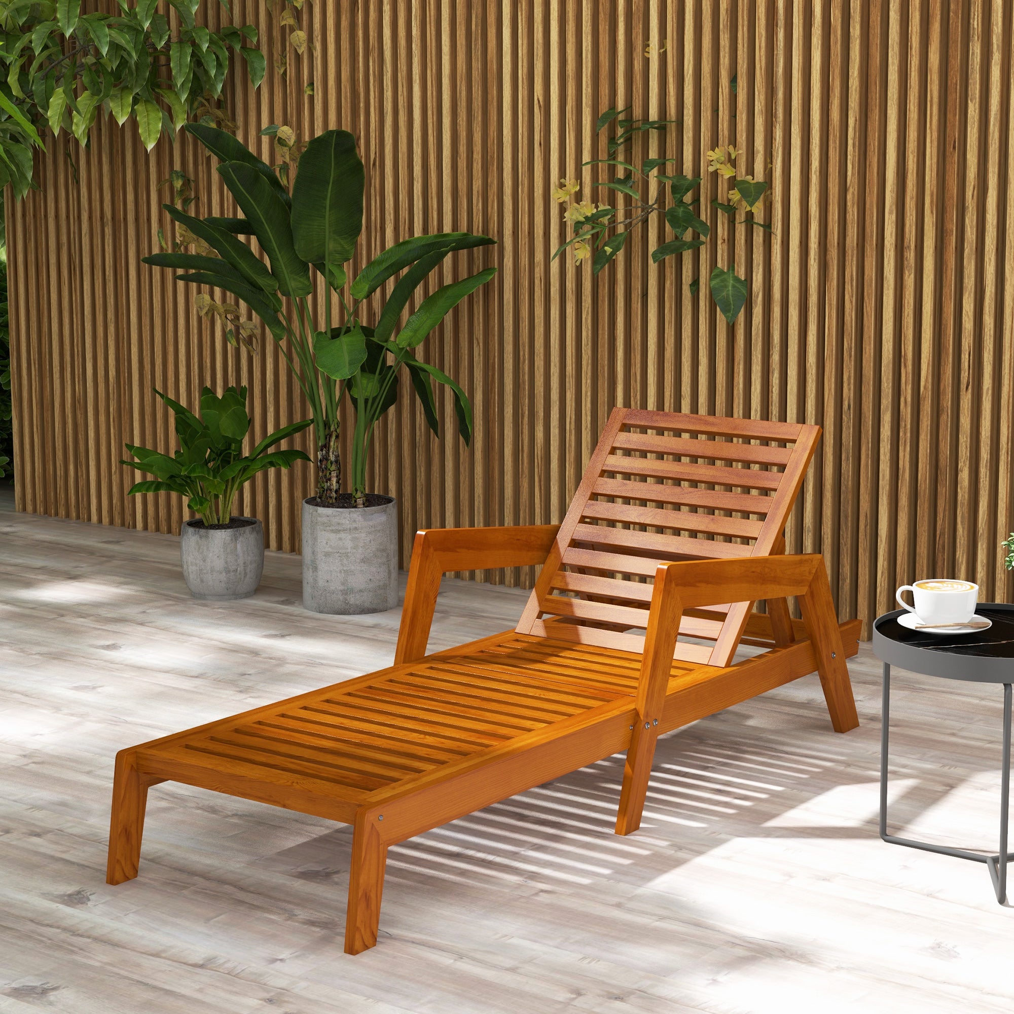 Sun Lounger, Wooden Garden Lounger, Recliner, Weatherproof Relaxation Chair for Balcony, Terrace, Supports up to 120 kg, Orange, 66 x 190 x 73.5 cm