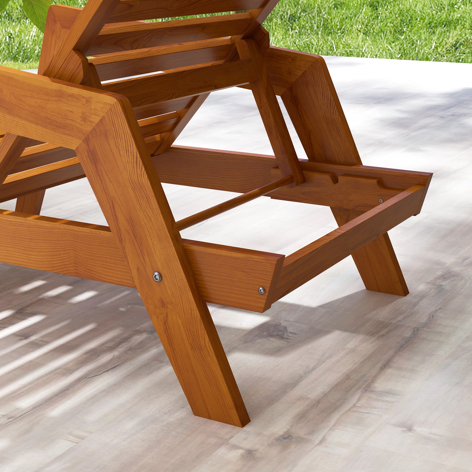 Sun Lounger, Wooden Garden Lounger, Recliner, Weatherproof Relaxation Chair for Balcony, Terrace, Supports up to 120 kg, Orange, 66 x 190 x 73.5 cm
