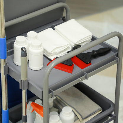 Cleaning Trolley with Trash Bag Service Cart with 18L Mop Buckets Press Wringer and Shelves for Hotel 111x63.3x103 cm Multicolor