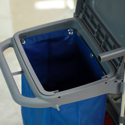 Cleaning Trolley with Trash Bag Service Cart with 18L Mop Buckets Press Wringer and Shelves for Hotel 111x63.3x103 cm Multicolor