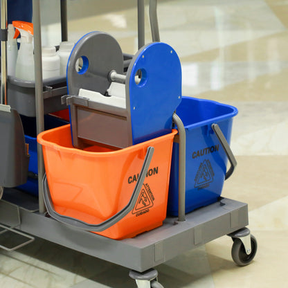 Cleaning Trolley with Trash Bag Service Cart with 18L Mop Buckets Press Wringer and Shelves for Hotel 111x63.3x103 cm Multicolor