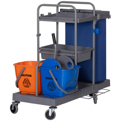 Cleaning Trolley with Trash Bag Service Cart with 18L Mop Buckets Press Wringer and Shelves for Hotel 111x63.3x103 cm Multicolor