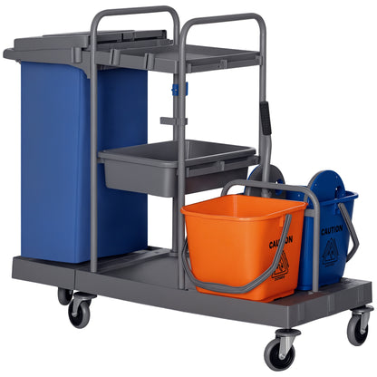 Cleaning Trolley with Trash Bag Service Cart with 18L Mop Buckets Press Wringer and Shelves for Hotel 111x63.3x103 cm Multicolor